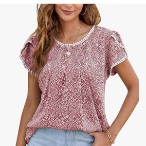 Size Medium Blooming Jelly Red & White Polka Dot Top with Crochet Trim